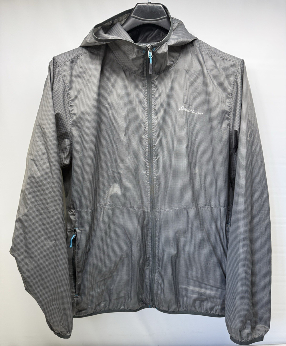 EDDIE BAUER Mens XL Gray Polyester Lightweight Hooded Full Zip Jacket